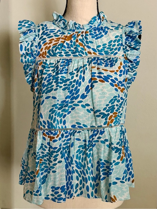 Marie Oliver Tops - Marie Oliver | Tia Tiered Silk Blouse Blue Floral Ruffle |  XS